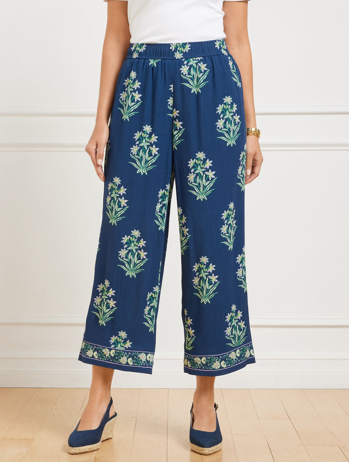 Talbots WIDE CROP PULL-ON PANTS - LEAFY FLORAL