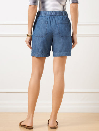 Talbots PULL-ON SHORTS - CHAMBRAY - 6”
