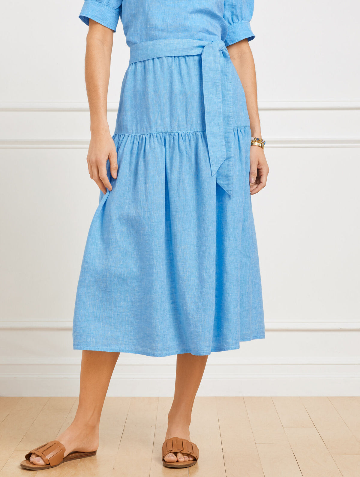 Talbots DROP WAIST LINEN MIDI SKIRT - CROSS DYED