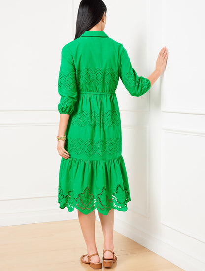 Talbots EYELET PUFF SLEEVE POPLIN SHIRTDRESS