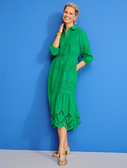 Talbots EYELET PUFF SLEEVE POPLIN SHIRTDRESS