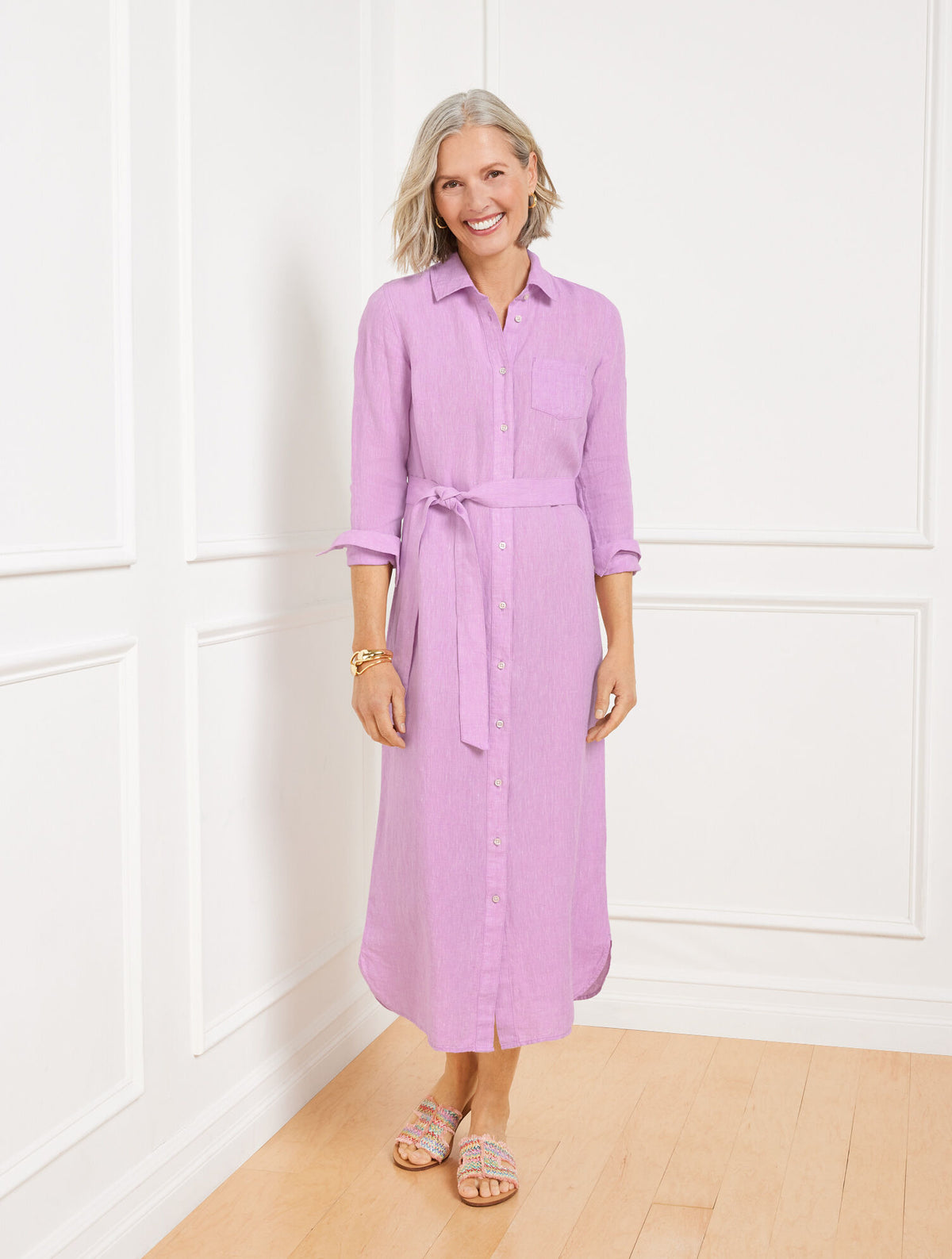 Talbots CROSS DYED LINEN SHIRTDRESS - LAVENDER