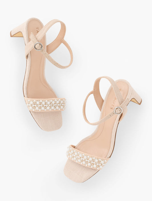 Talbots CAYDEN PEARL BLOCK HEEL LINEN SANDALS