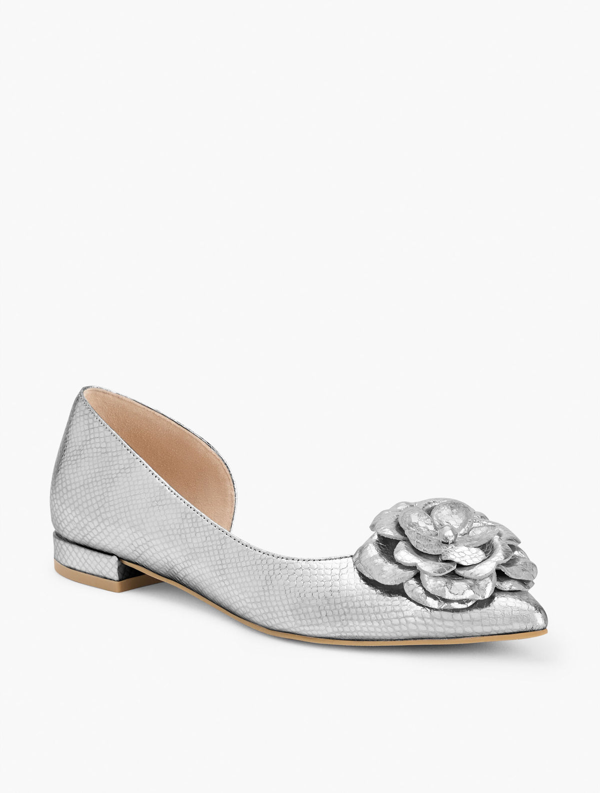 Talbots SCARLET FLOWER EMBOSSED METALLIC FLATS