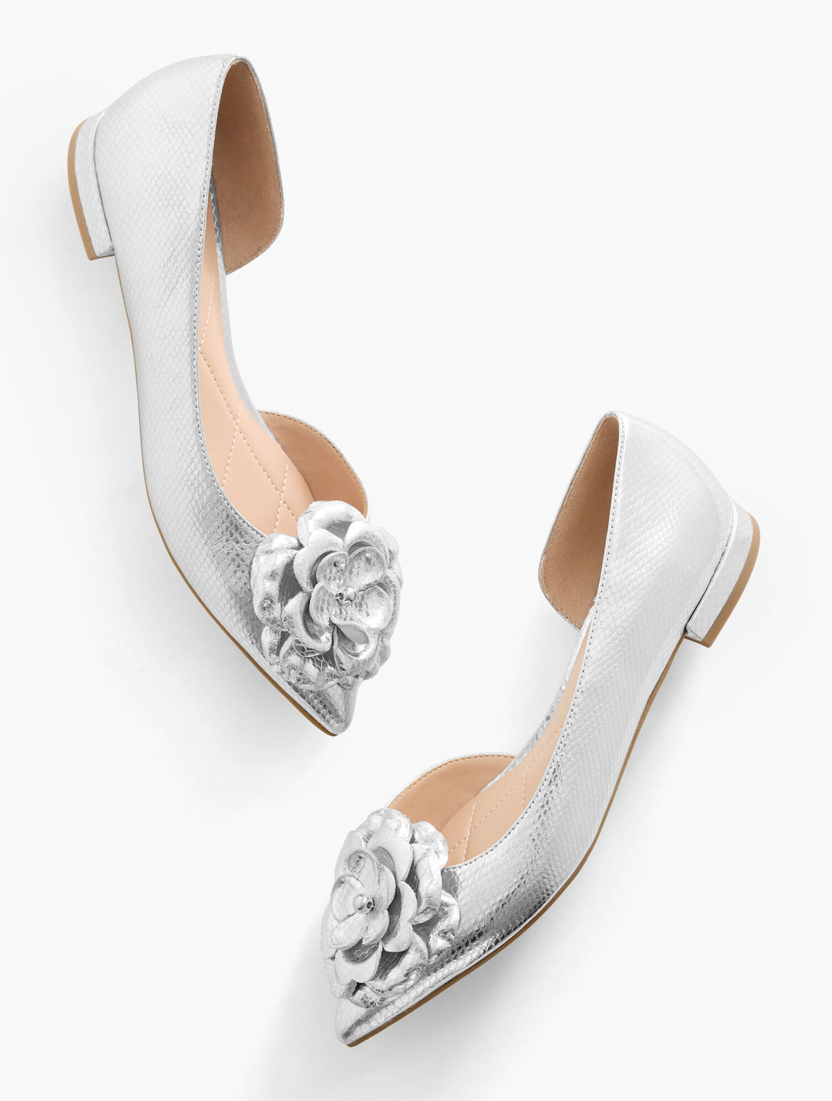 Talbots SCARLET FLOWER EMBOSSED METALLIC FLATS