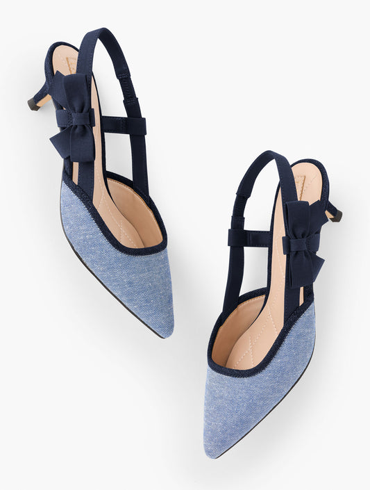 Talbots SYLVIE BOW SLINGBACK CHAMBRAY PUMPS
