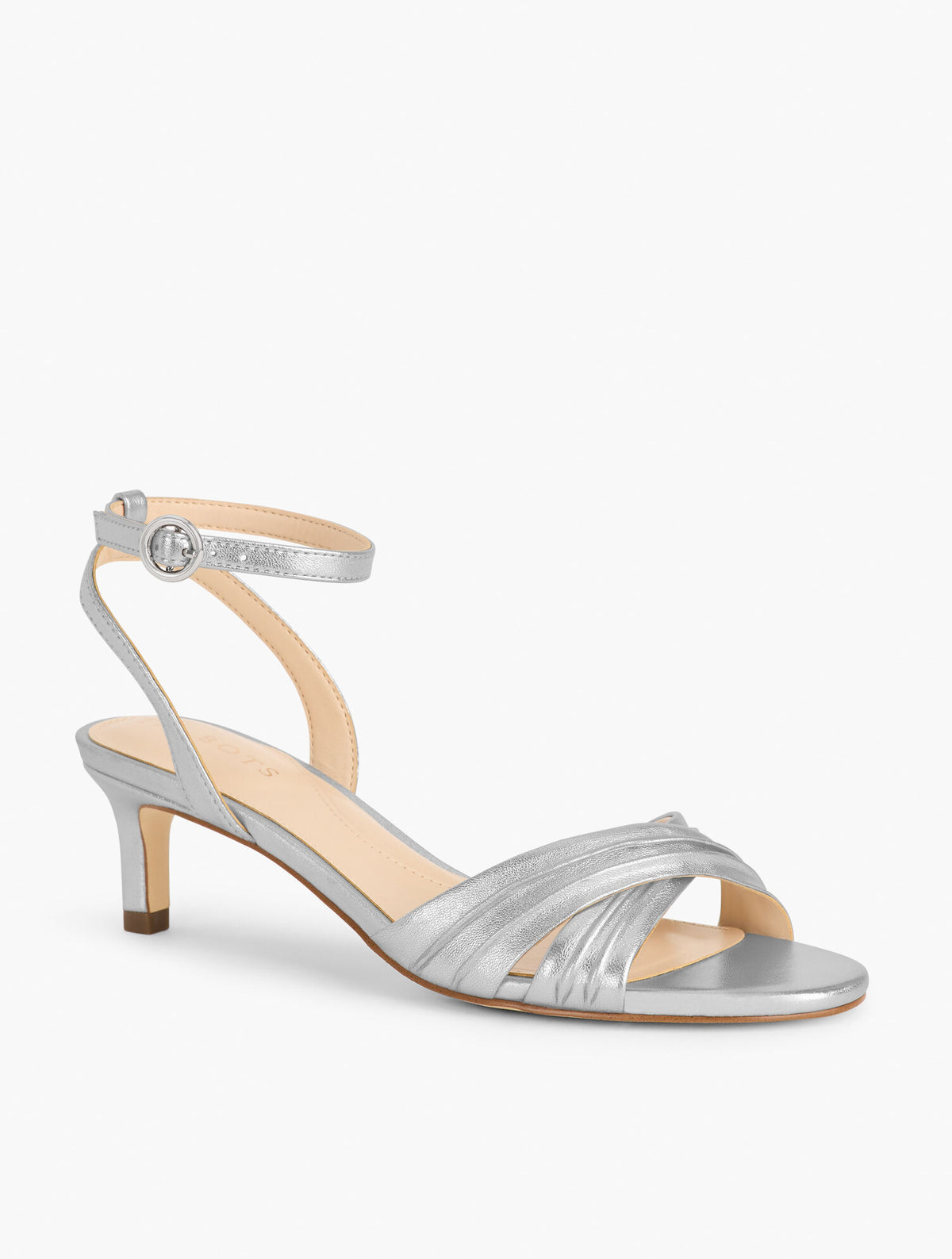 Talbots TALLIA PLEATED METALLIC NAPPA ANKLE STRAP HEEL SANDALS
