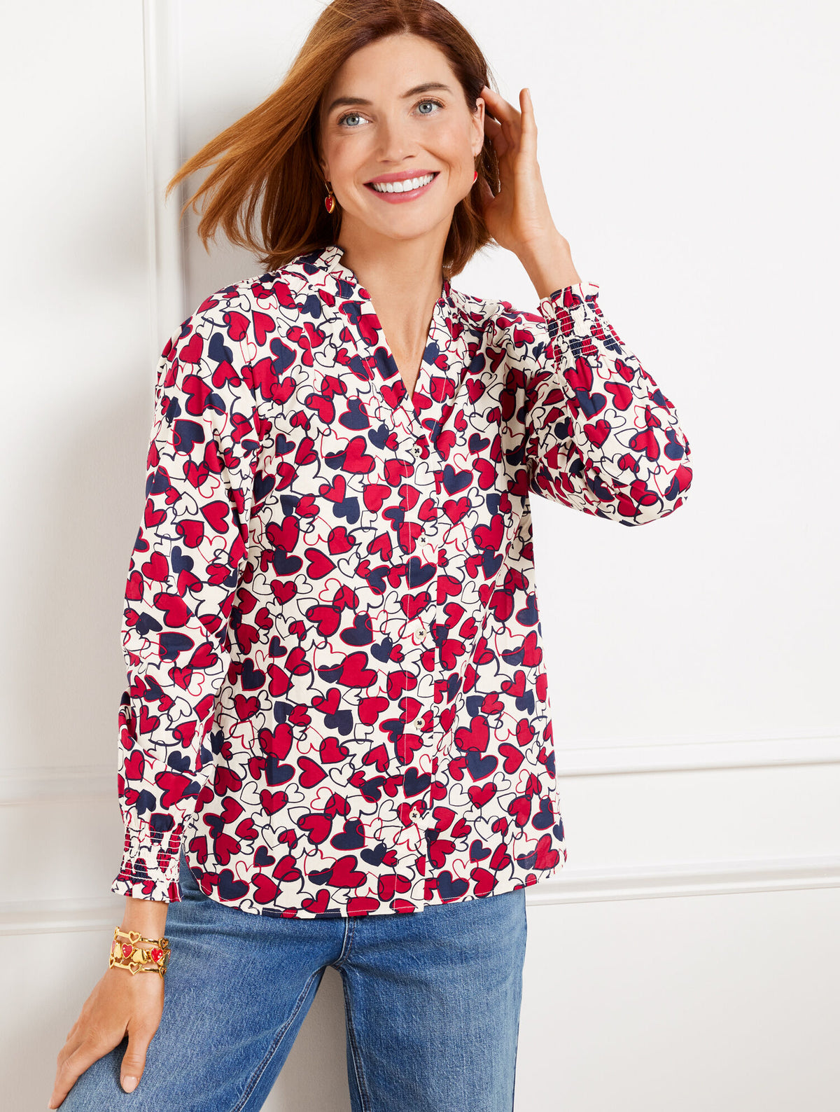 Talbots BUTTON FRONT TOP - ENTWINED HEARTS