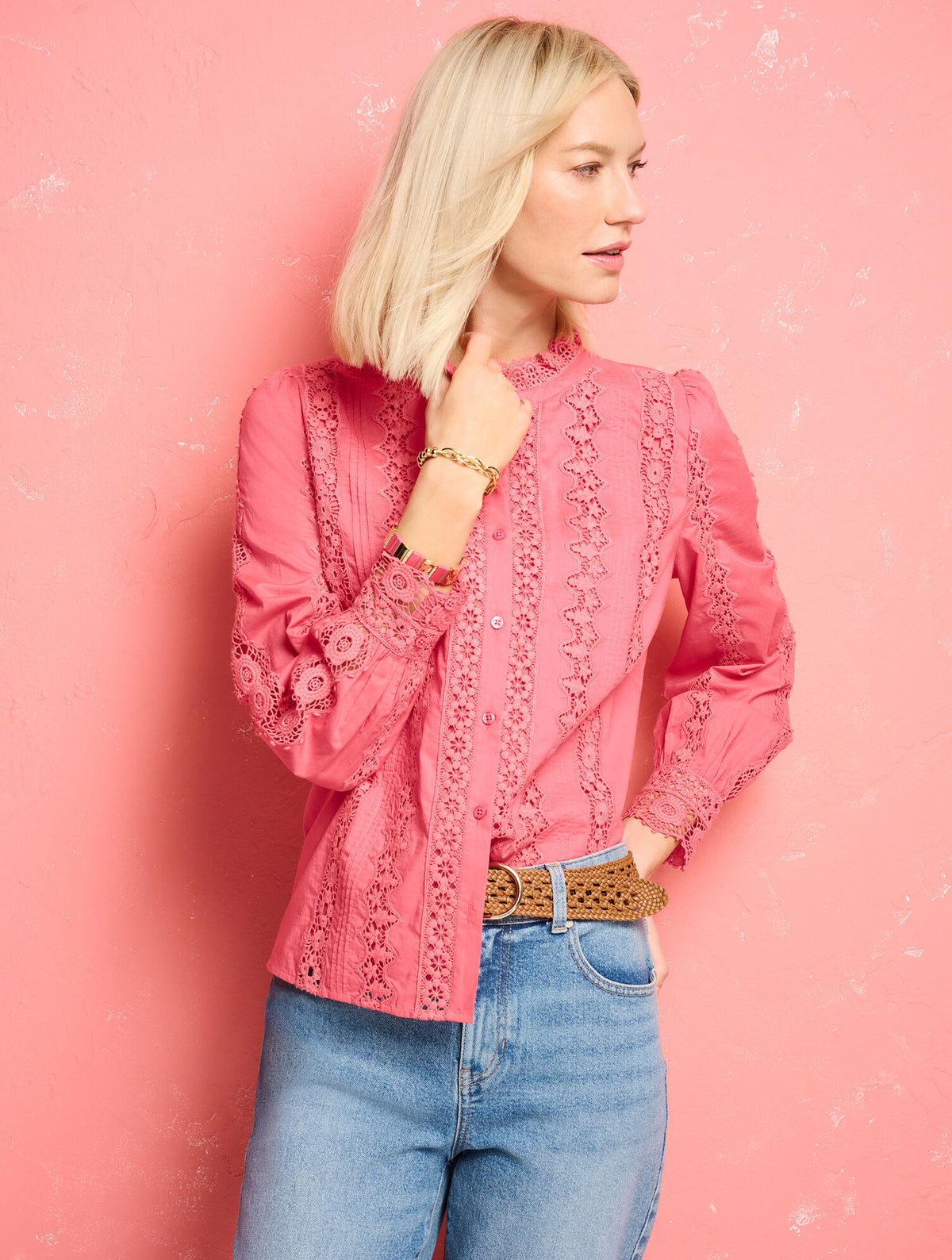 Talbots LACE TRIM VOILE TOP