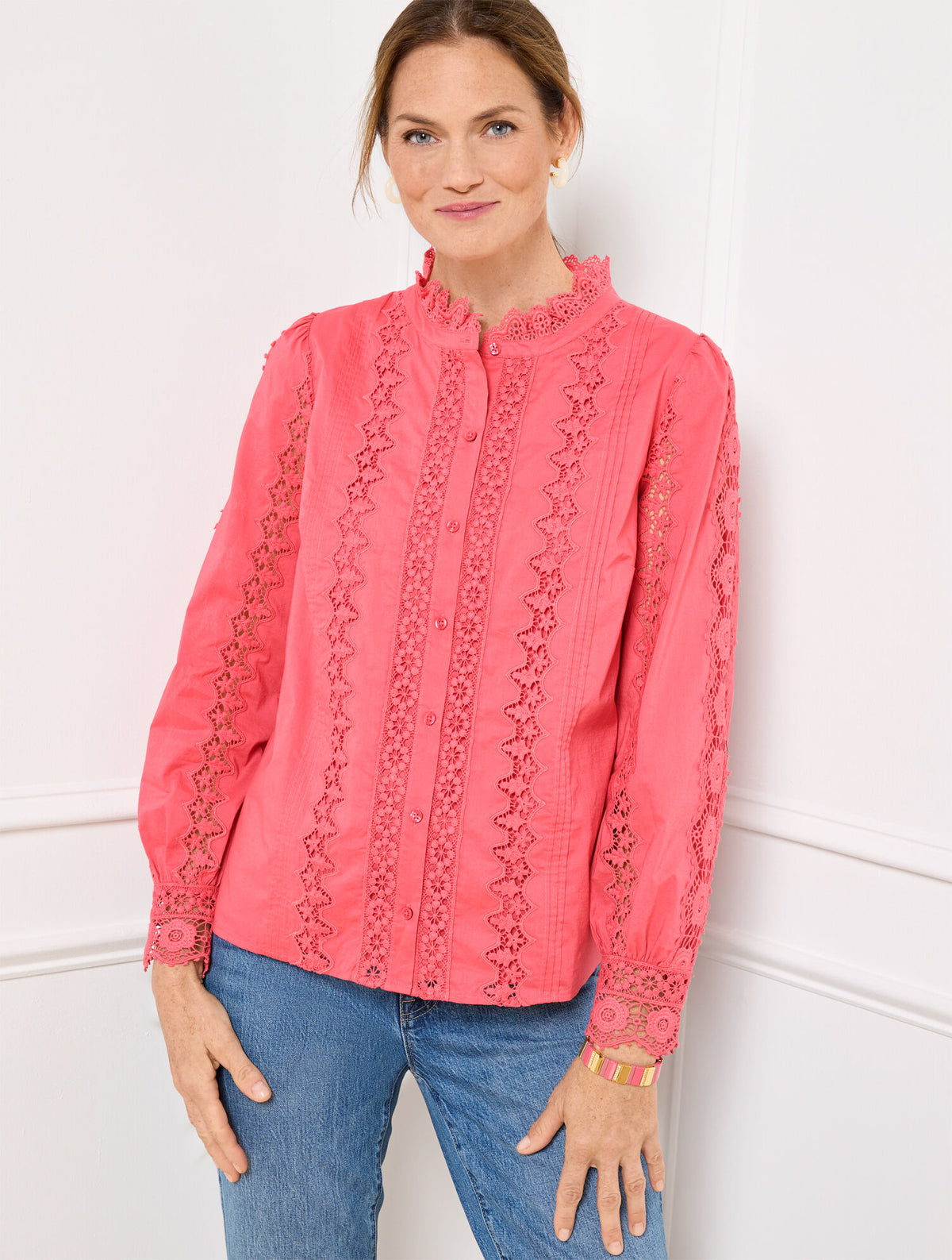 Talbots LACE TRIM VOILE TOP