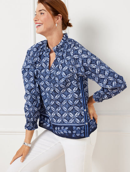 Talbots SIDE BUTTON TOP - MEDALLION TIE-DYE