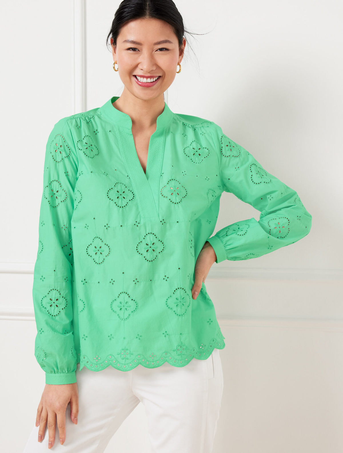 Talbots FLORAL EMBROIDERED TOP