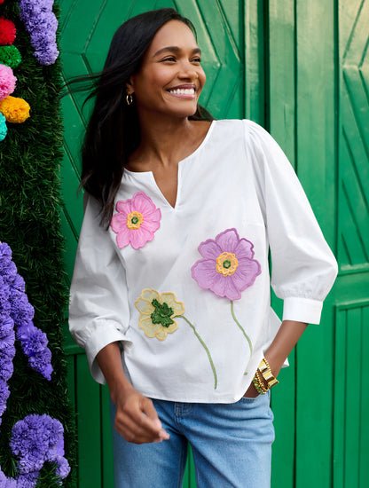 Talbots FLORAL EMBROIDERED POPLIN TOP