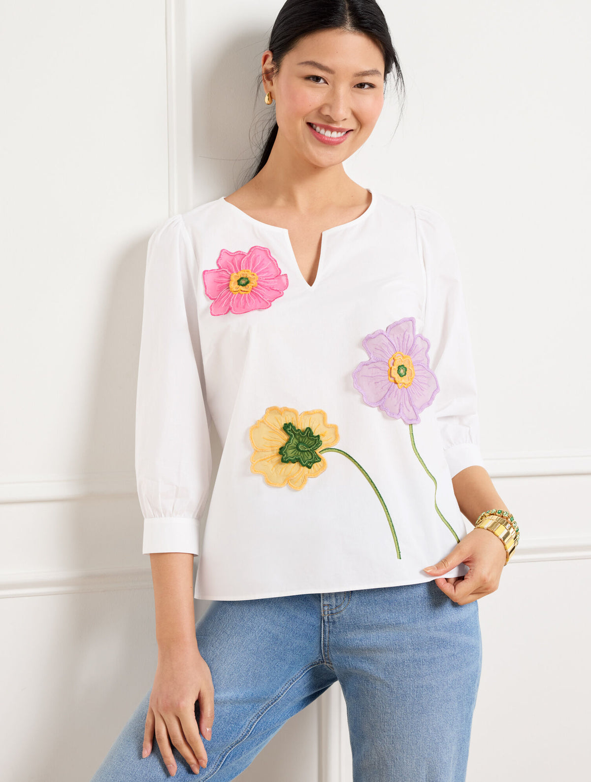 Talbots FLORAL EMBROIDERED POPLIN TOP