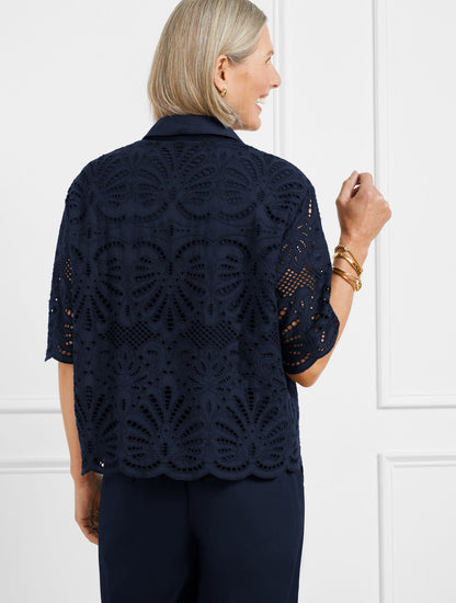 Talbots JOHNNY COLLAR SHORT POPOVER - BLOOMING EYELET
