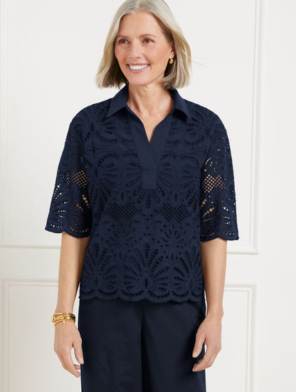 Talbots JOHNNY COLLAR SHORT POPOVER - BLOOMING EYELET
