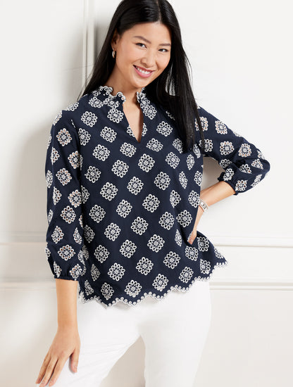 Talbots EMBROIDERED FLORAL TOP