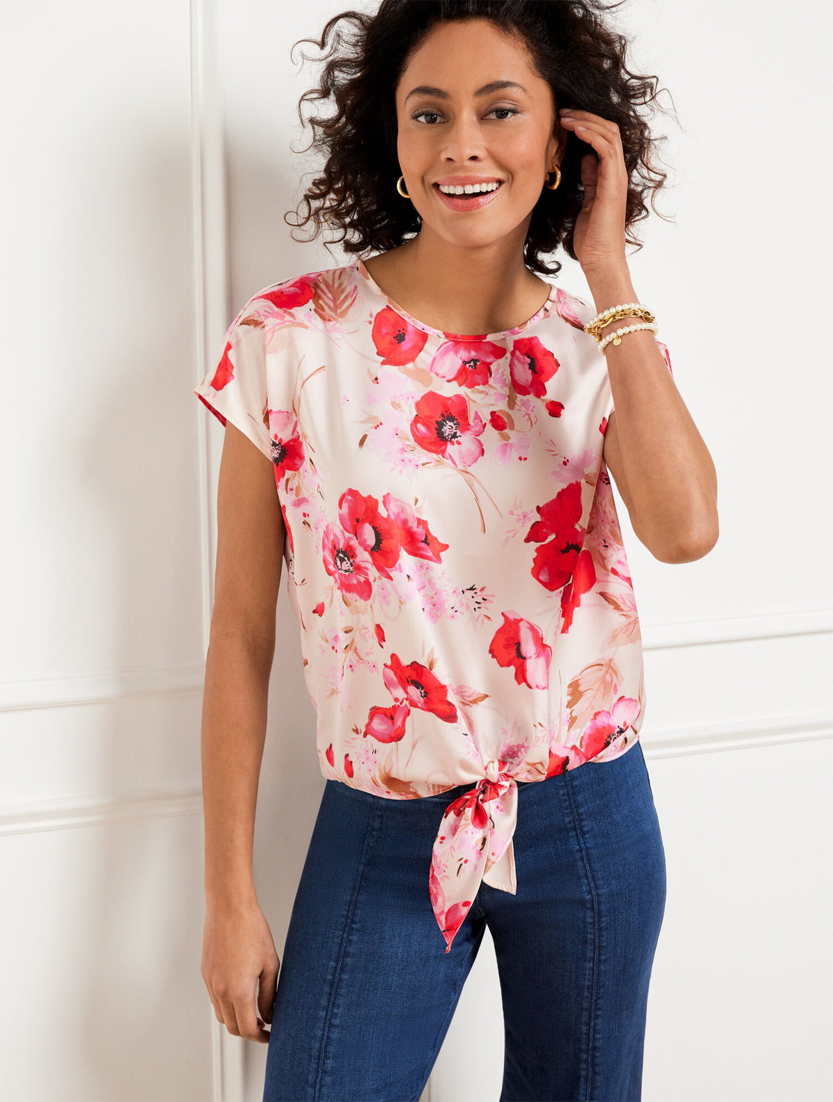 Talbots TIE HEM TOP - WATERCOLOR BOUQUETS