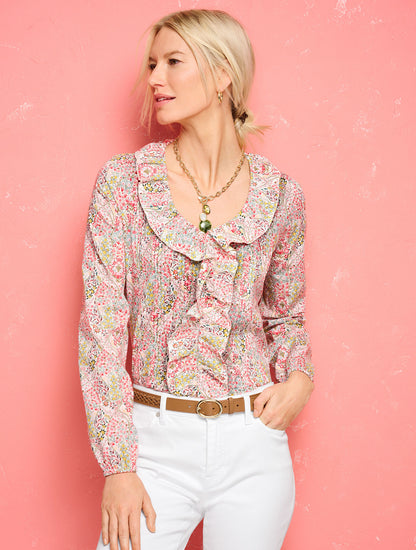 Talbots PINTUCK RUFFLE TOP - BRANCHING FLORAL