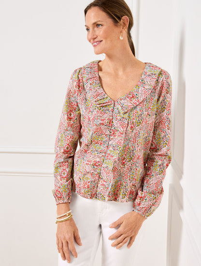 Talbots PINTUCK RUFFLE TOP - BRANCHING FLORAL