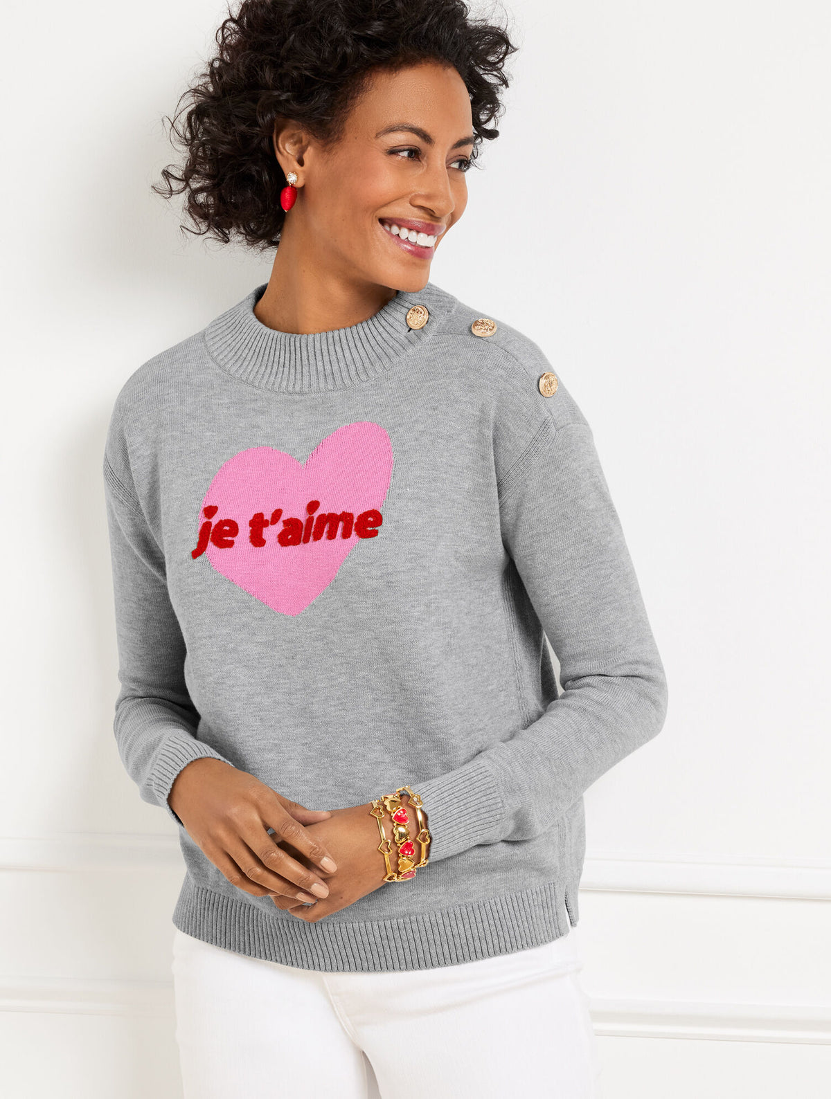 Talbots JE T’AIME HEART MOCKNECK PULLOVER