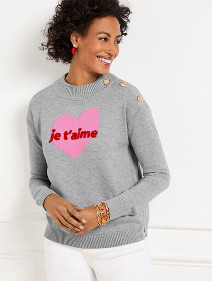 Talbots JE T’AIME HEART MOCKNECK PULLOVER