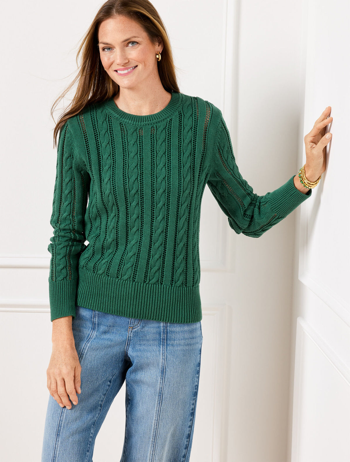 Talbots OPEN KNIT CABLE CREWNECK SWEATER