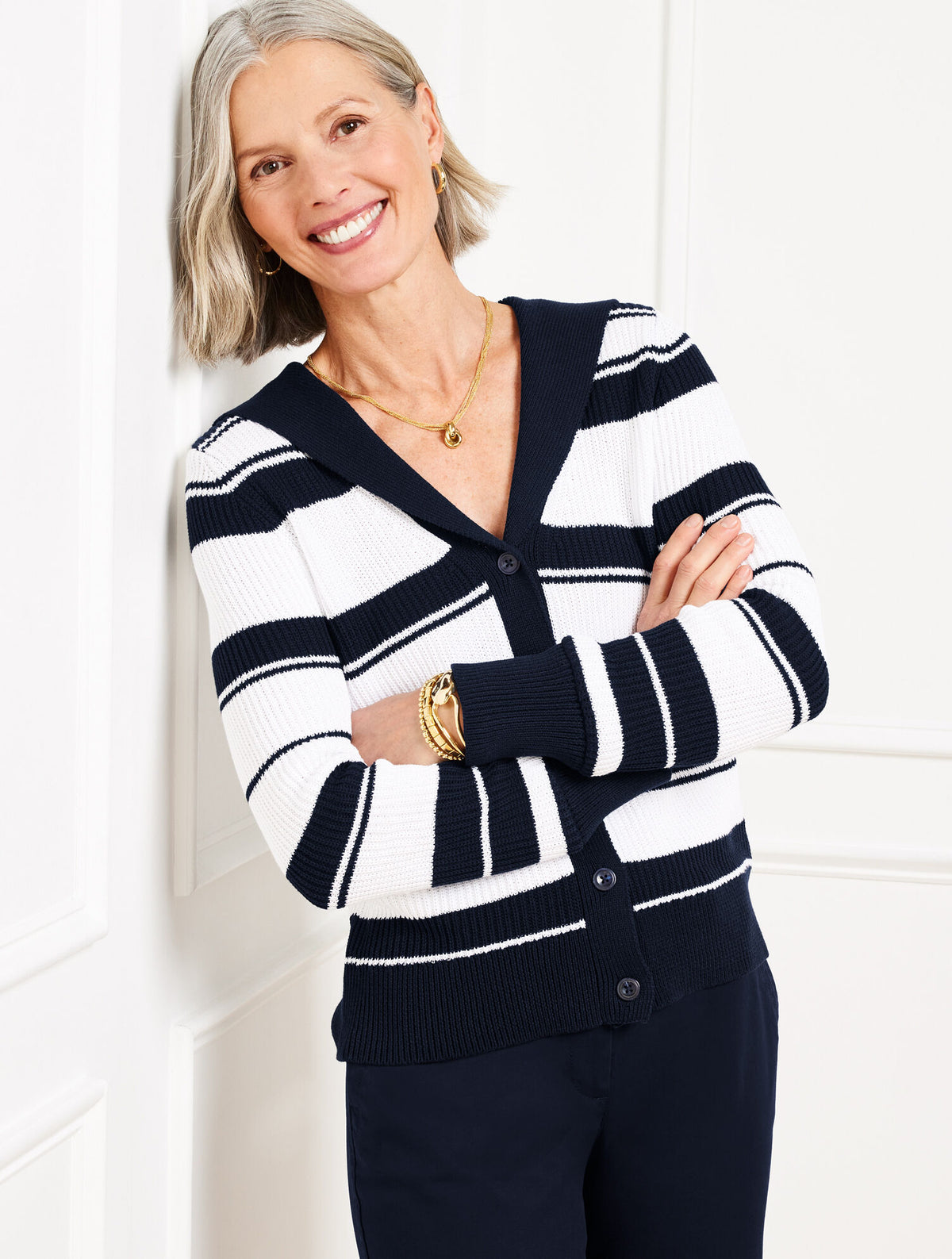 Talbots SAILOR COLLAR CARDIGAN - STRIPE