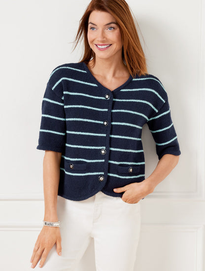 Talbots ELBOW SLEEVE SWEATER JACKET - STRIPE
