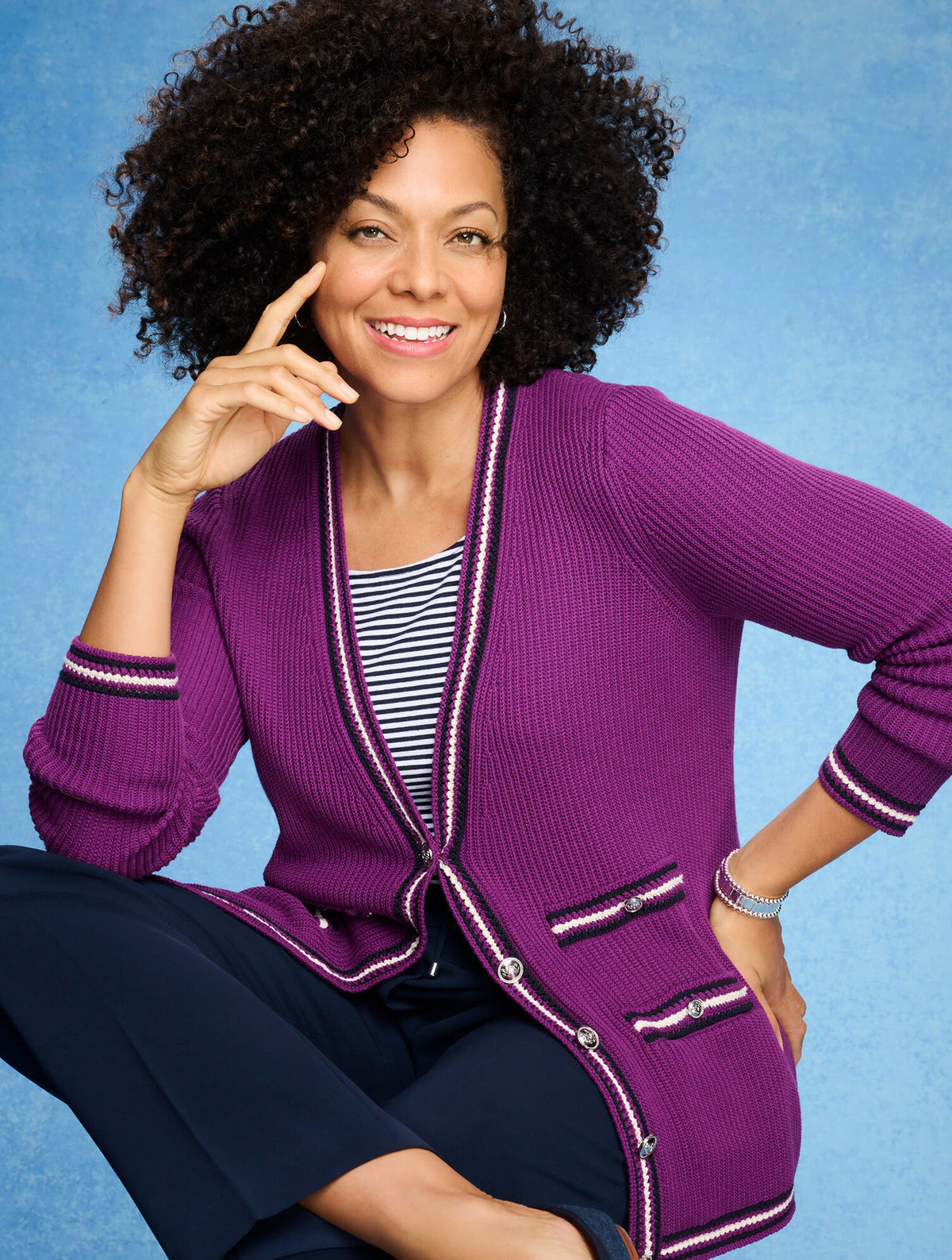 Talbots V-NECK CARDIGAN - TEXTURE STRIPE