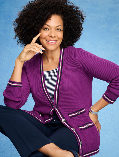 Talbots V-NECK CARDIGAN - TEXTURE STRIPE