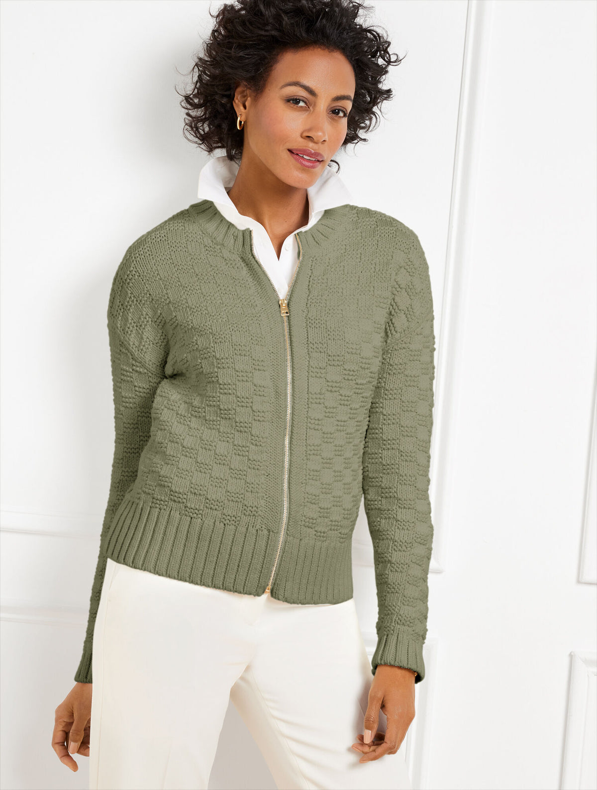 Talbots TEXTURE STITCH BOMBER CARDIGAN