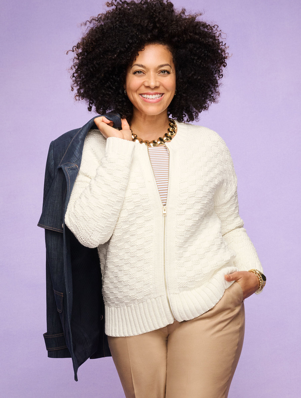 Talbots TEXTURE STITCH BOMBER CARDIGAN