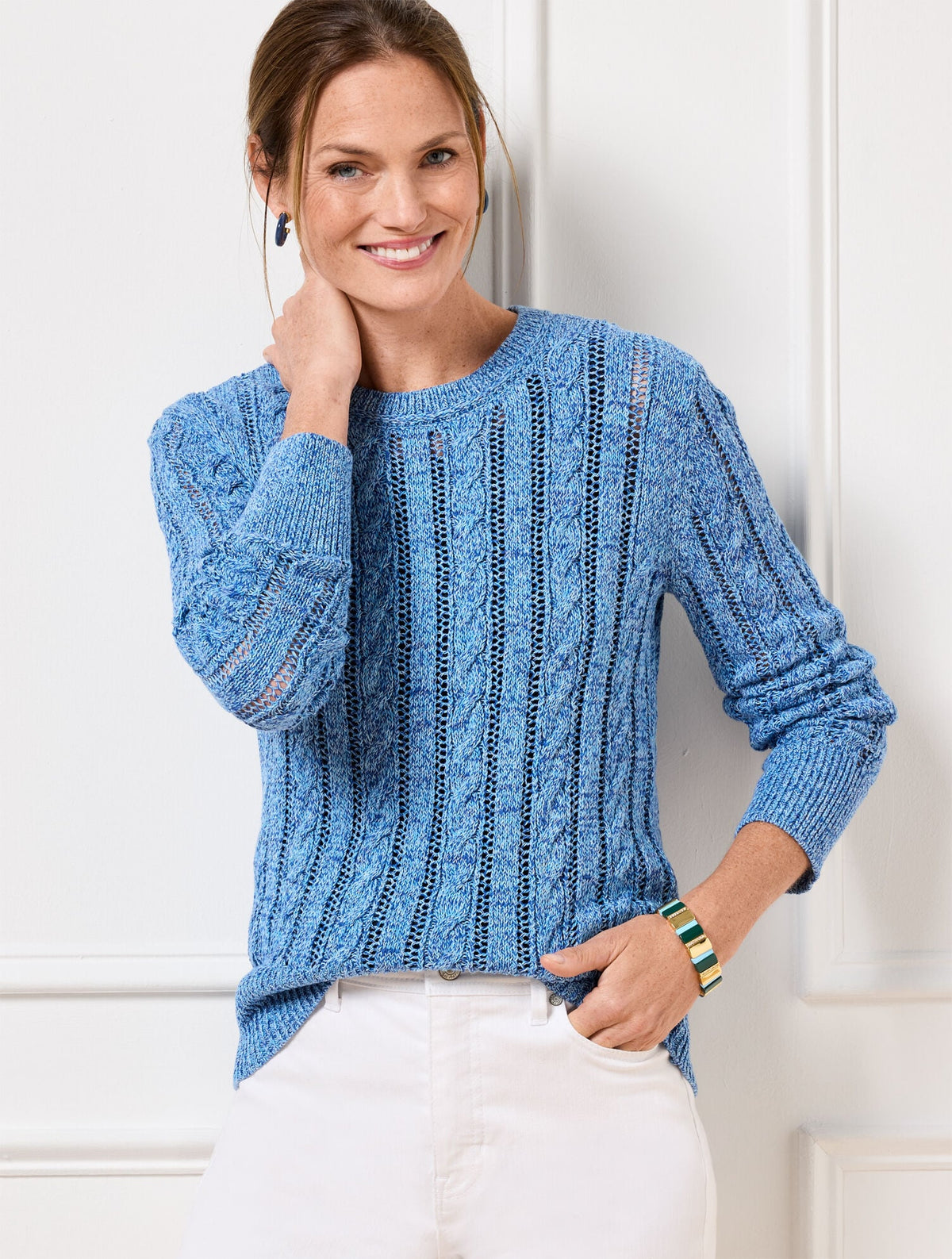 Talbots OPEN KNIT CABLE CREWNECK SWEATER - MARL