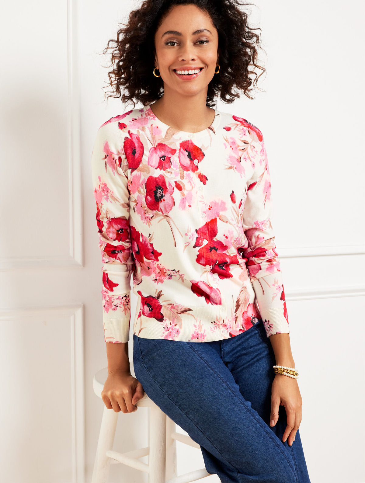 Talbots CHARMING CARDIGAN - WATERCOLOR BOUQUETS