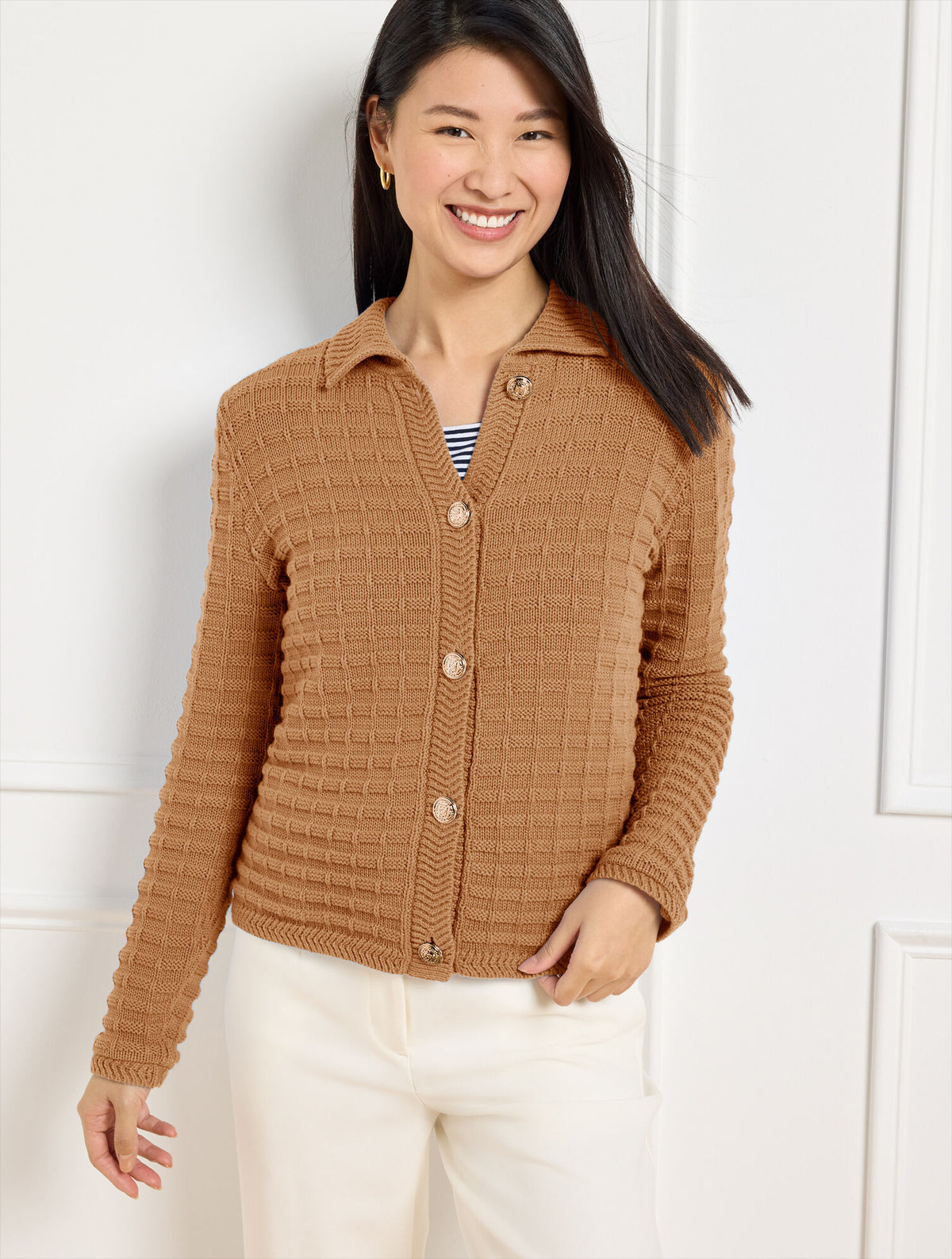 Talbots TEXTURED POLO CARDIGAN