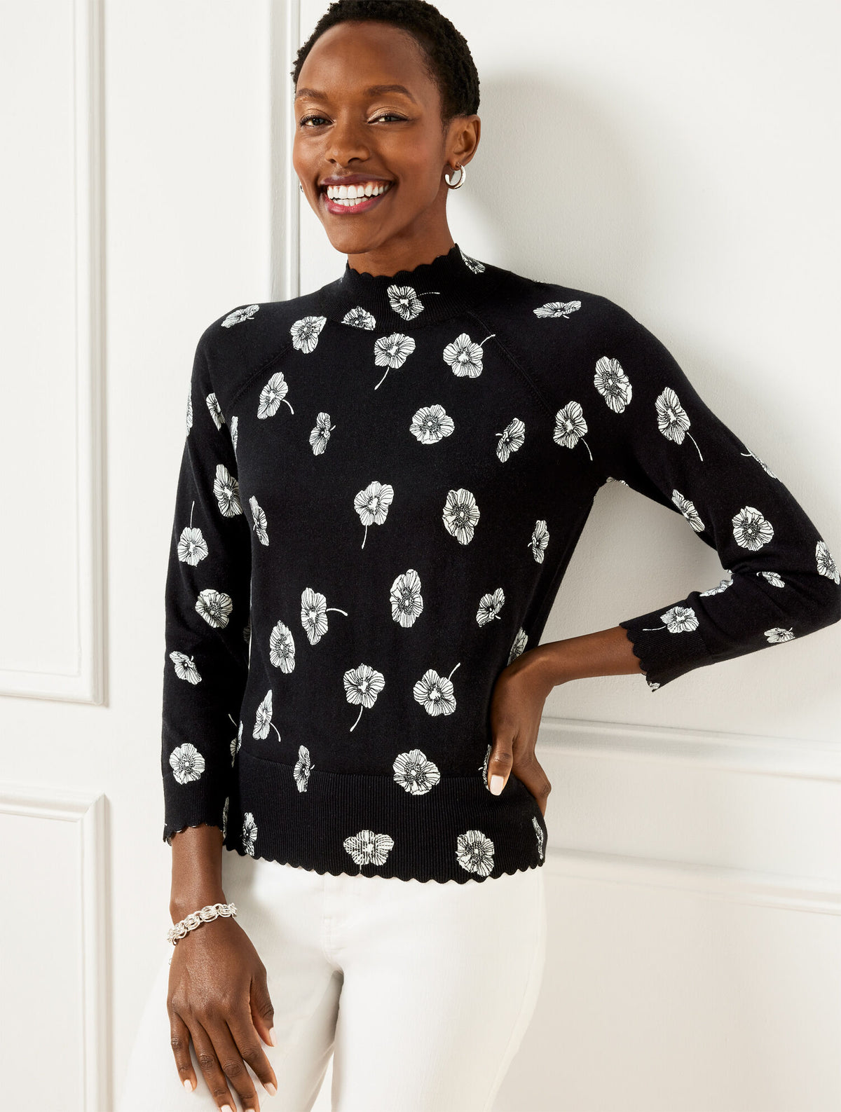 Talbots SCALLOP EDGE RAGLAN SWEATER - DECO FLOWER