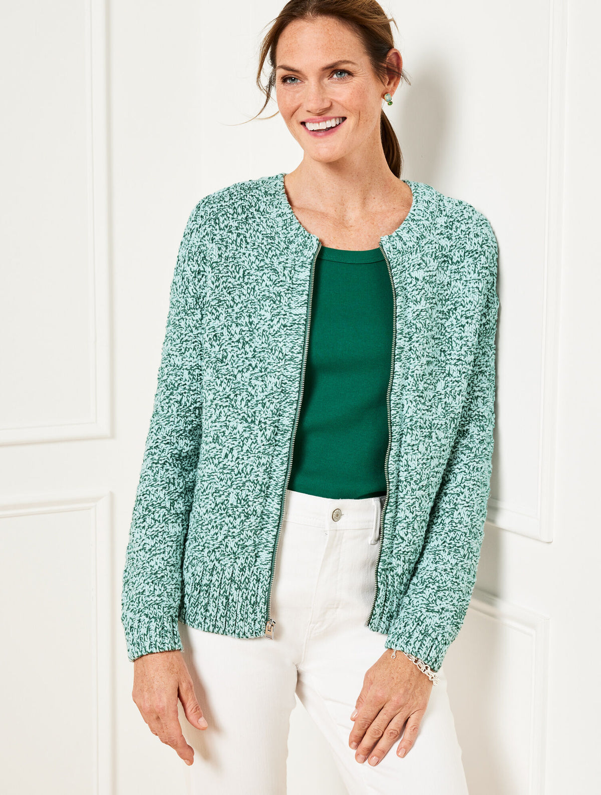 Talbots TEXTURE STITCH BOMBER CARDIGAN - MARL