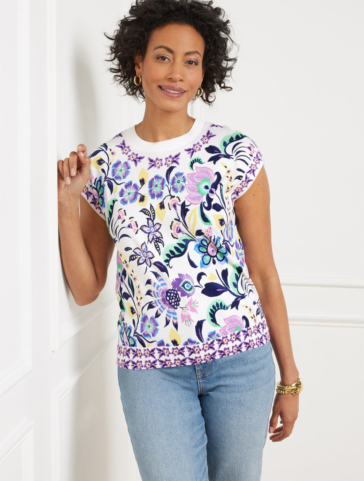 Talbots EXTENDED SHOULDER SWEATER - JACOBEAN FLORAL
