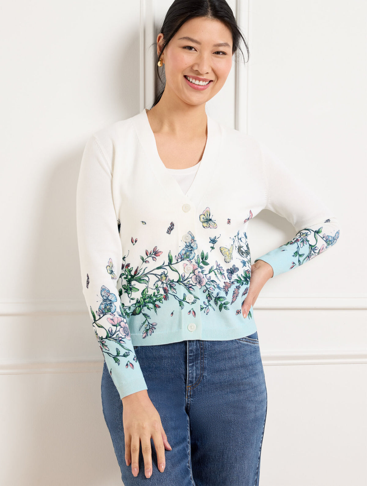 Talbots V-NECK CARDIGAN - PENCIL BUTTERFLY