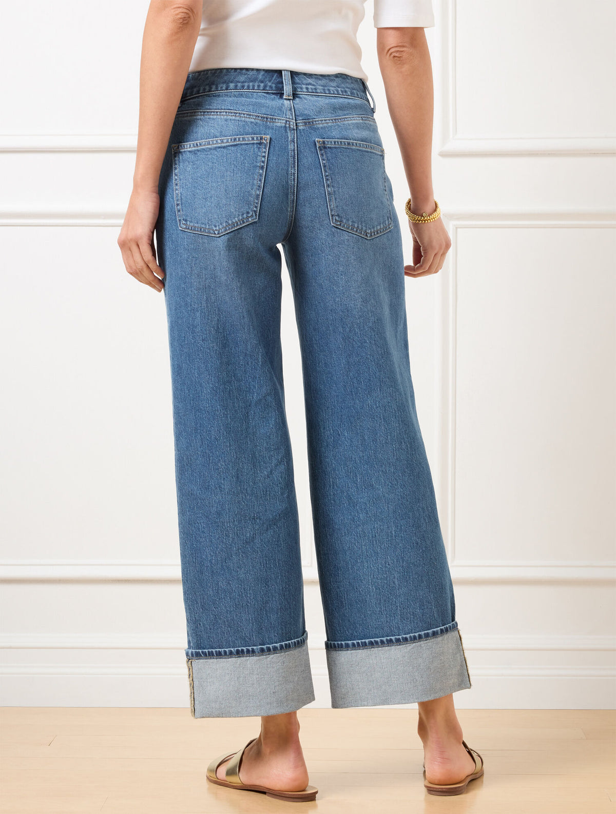 Talbots WIDE STRAIGHT ANKLE EMBROIDERED CUFF JEANS - BOTANICA WASH