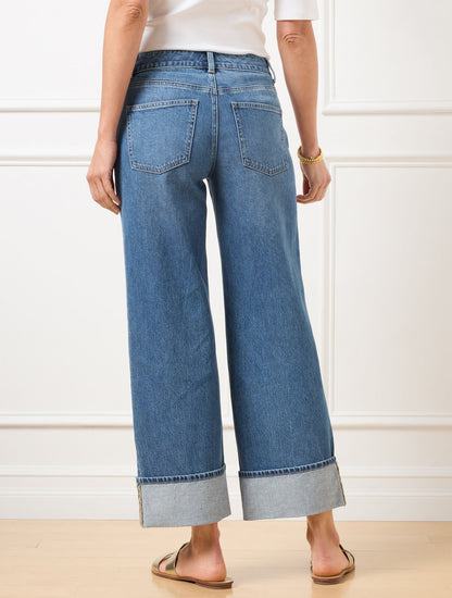 Talbots WIDE STRAIGHT ANKLE EMBROIDERED CUFF JEANS - BOTANICA WASH
