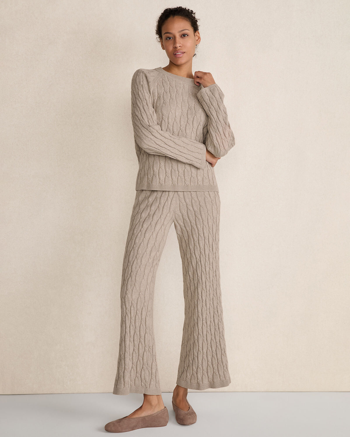 Talbots COTTON CASHMERE CABLE KNIT WIDE LEG PANTS