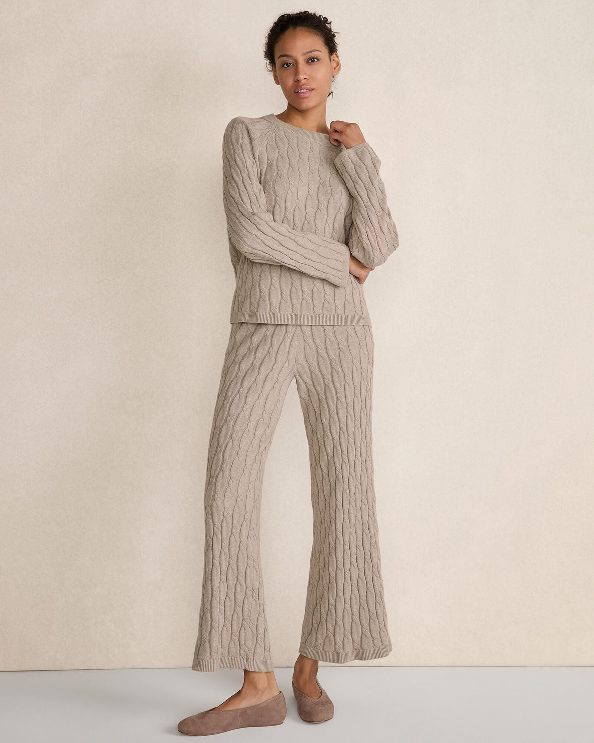 Talbots COTTON CASHMERE CABLE KNIT WIDE LEG PANTS