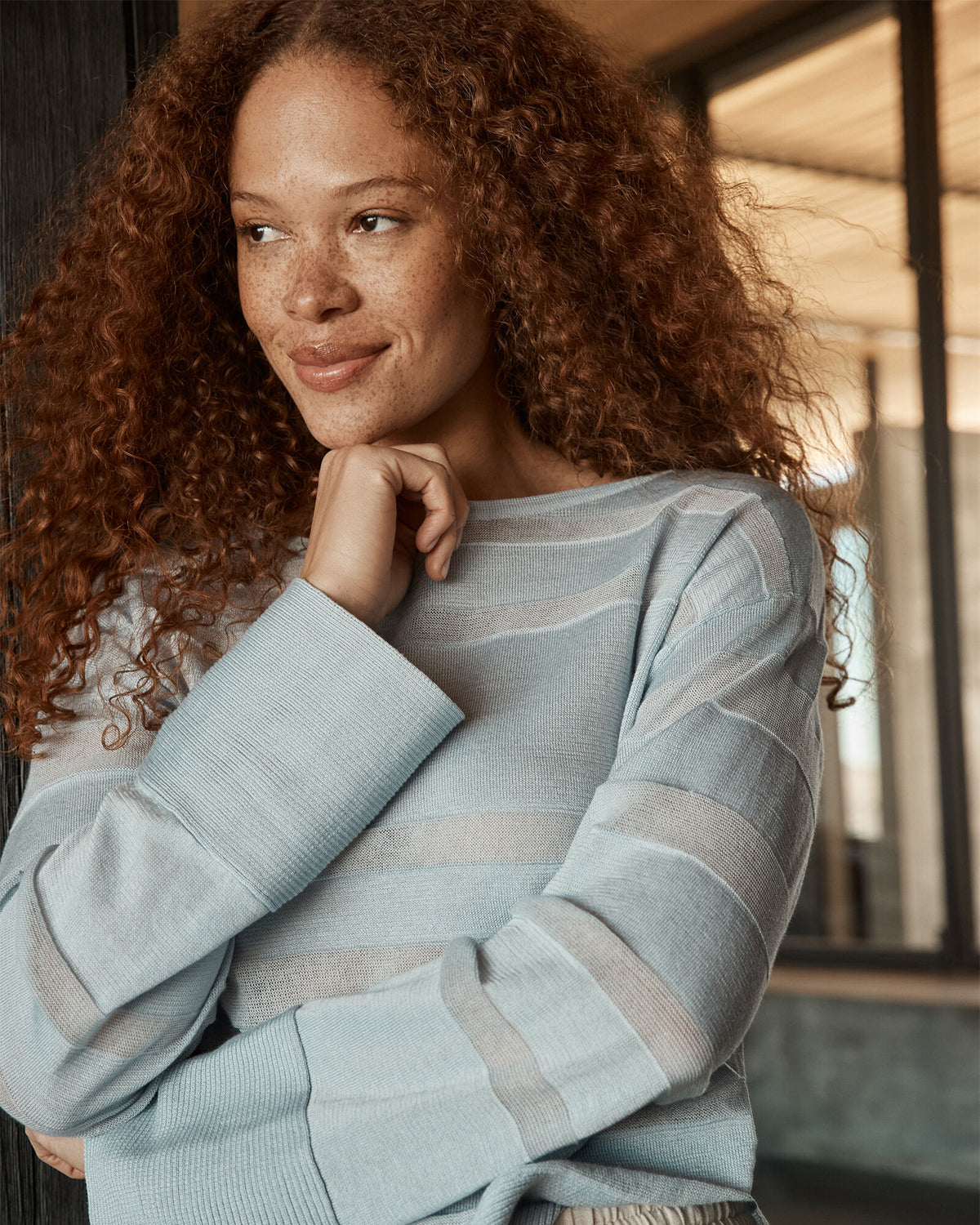 Talbots ORGANIC COTTON SHEER STRIPE BATEAU NECK SWEATER