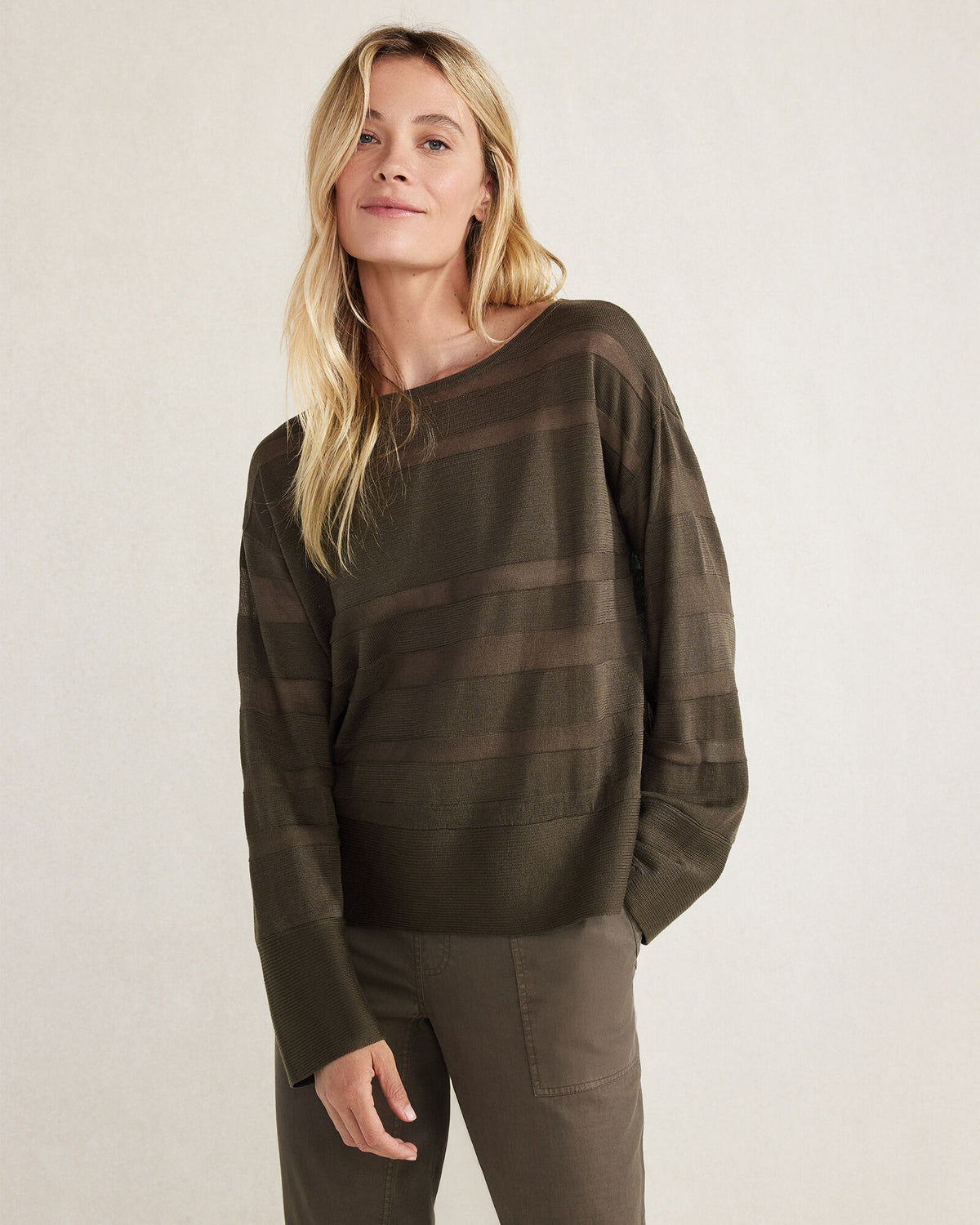Talbots ORGANIC COTTON SHEER STRIPE BATEAU NECK SWEATER