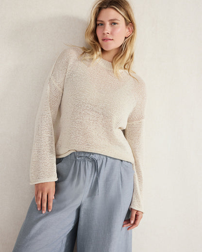 Talbots ORGANIC COTTON LINEN TAPE YARN CREWNECK SWEATER