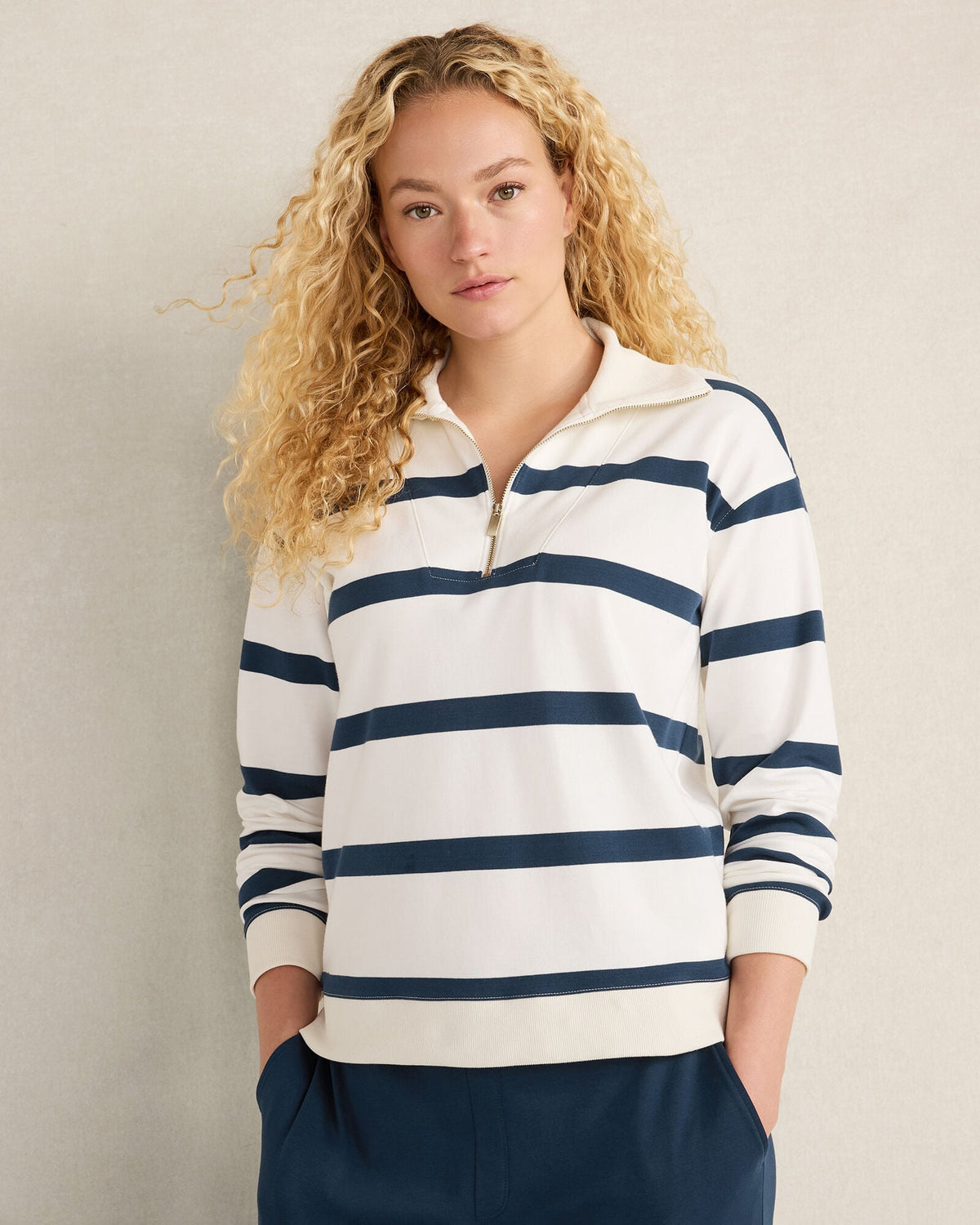 Talbots ORGANIC COTTON INTERLOCK STRIPED QUARTER ZIP
