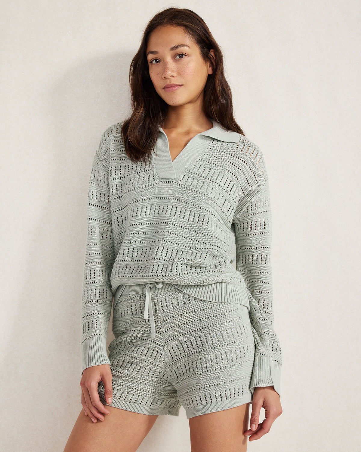 Talbots ORGANIC COTTON OPEN STITCH JOHNNY COLLAR SWEATER