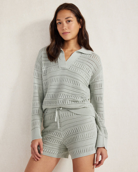 Talbots ORGANIC COTTON OPEN STITCH JOHNNY COLLAR SWEATER